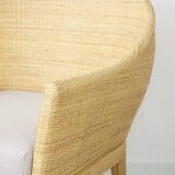 Pair of teak and rattan armchairs