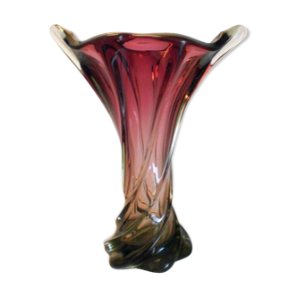 Vase art nouveau en verre torsadé bicolore, années 1940