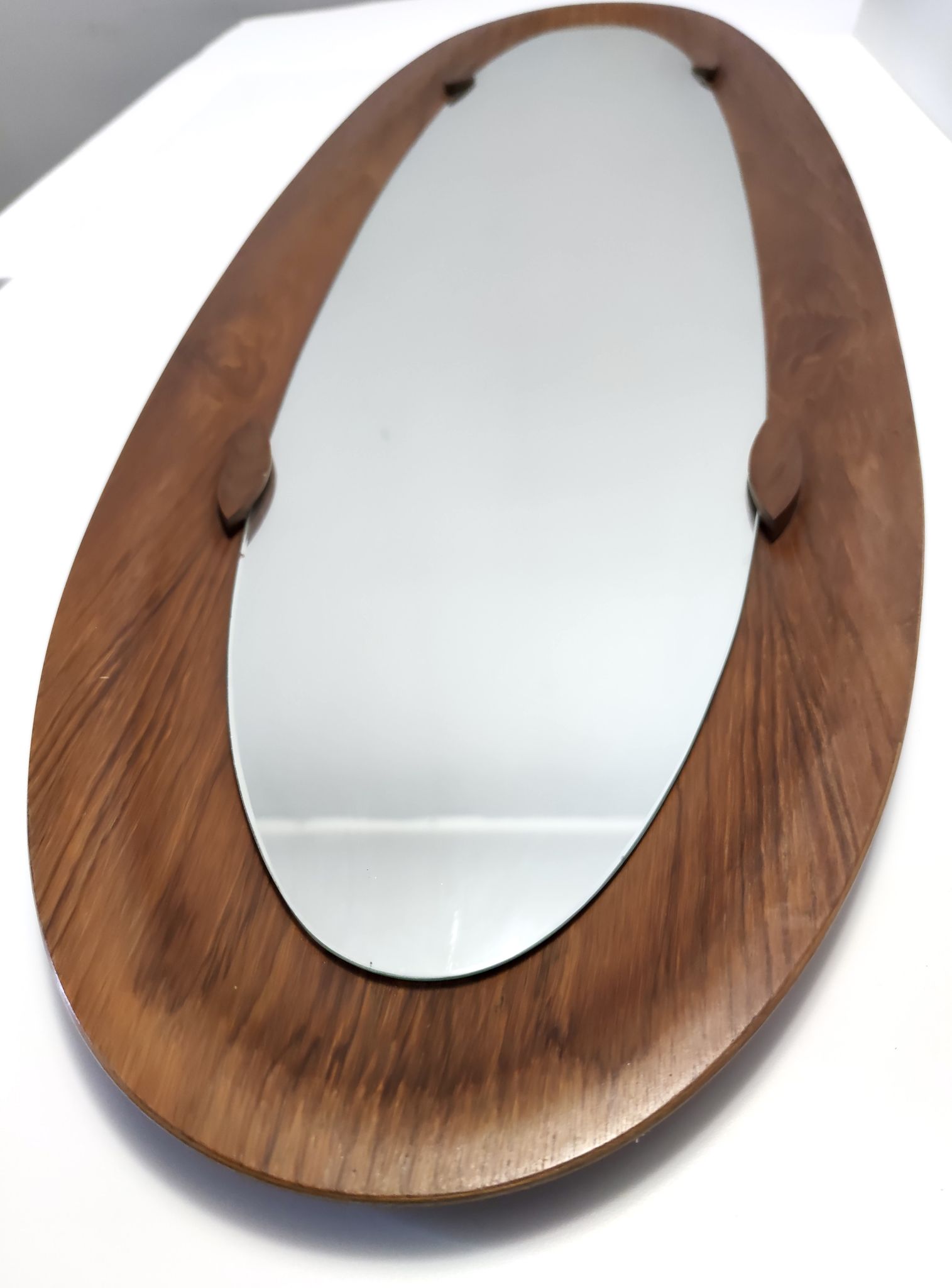 Vintage Postmodern Oval Wall Mirror with a Wooden Frame, Italy