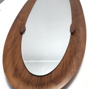 Vintage Postmodern Oval Wall Mirror with a Wooden Frame, Italy
