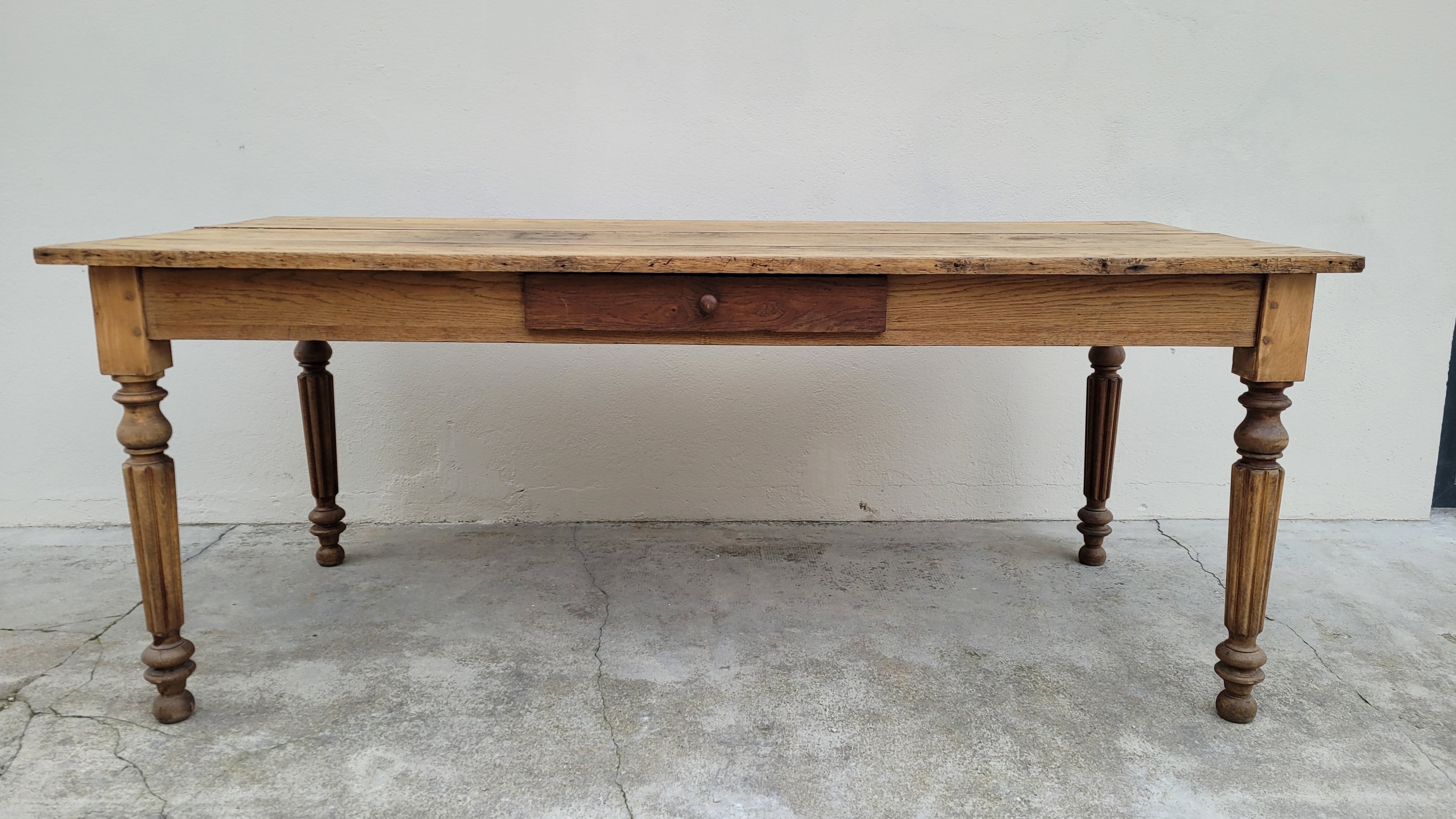 Rustic farmhouse table in solid oak Louis Philippe style -1m84