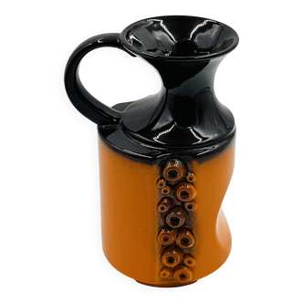 Modernist vase design, orange ceramic with relief cabochons from the 1970s.
