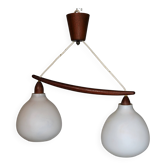 Ceiling lamp in opaline glass and teak by Uno & Östen Kristiansson, 1960s