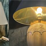 Pair of cream ceramic lamps, 1980s, art deco style, Miami light 73