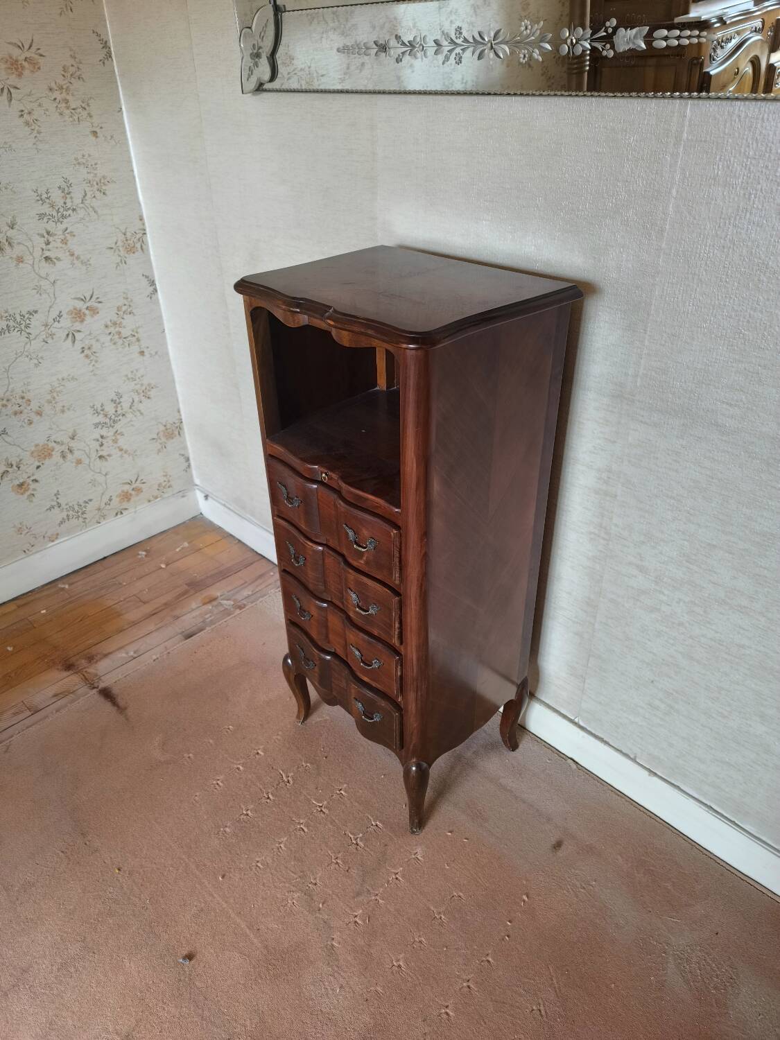 Antique 4-drawer entryway chest of drawers and retractable shelf