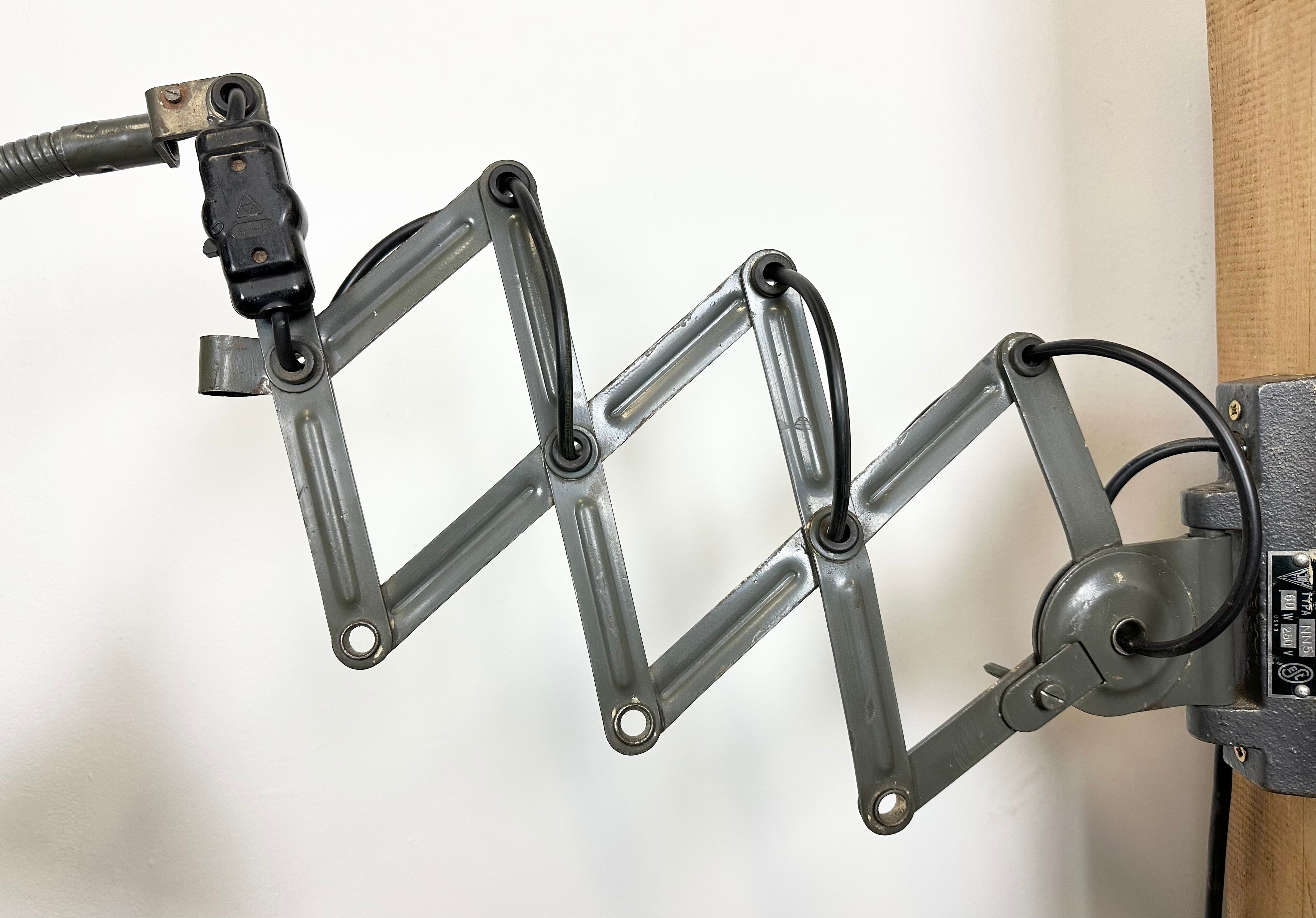 Grey Industrial Scissor Wall Lamp from Elektroinstala, 1960s