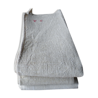 Set of 3 large antique tea towels or hemp towels monogram tf