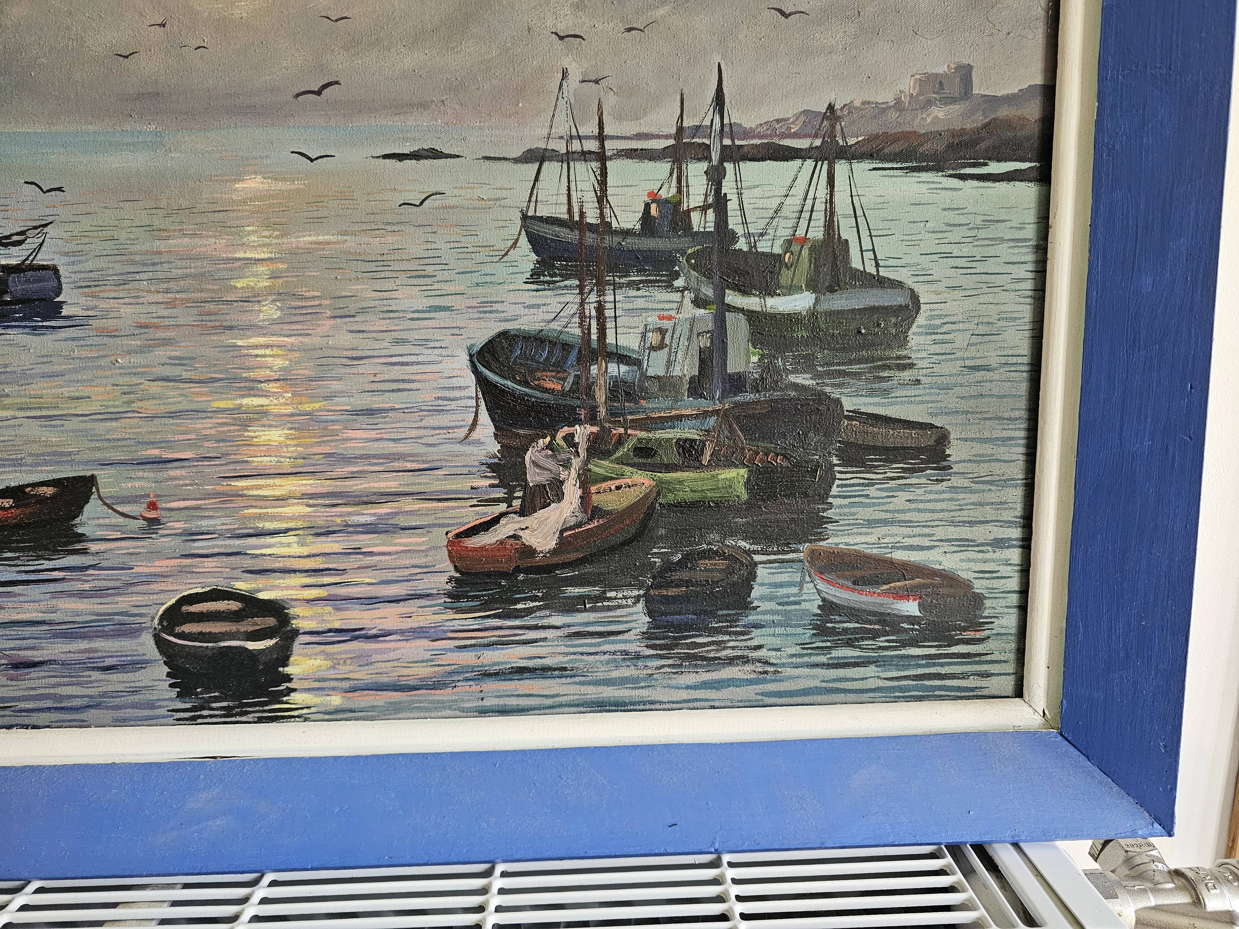 Oil painting on canvas - Marine Sailboats Signed M Labarde 54cm x 89cm