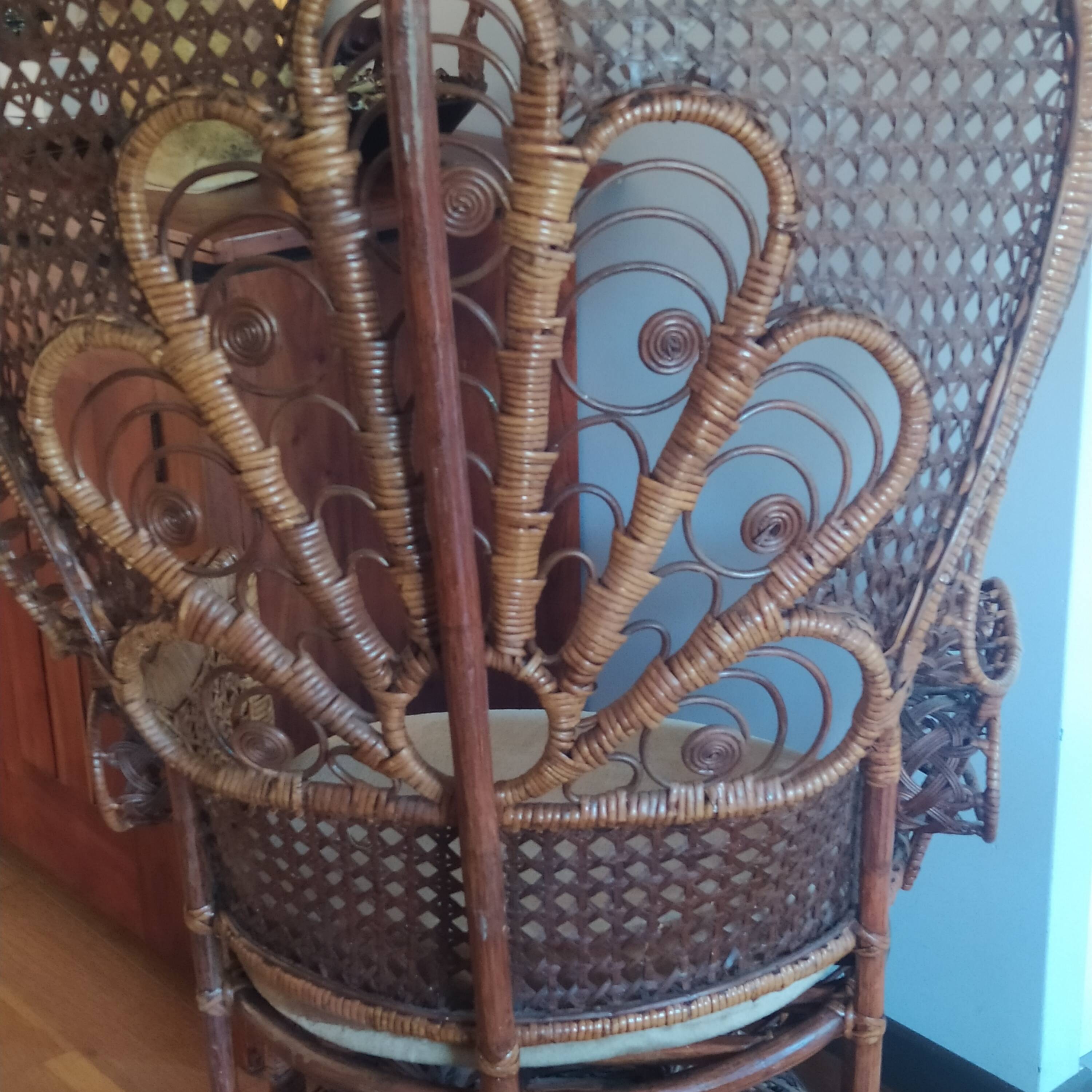 Fauteuil rotin emmanuelle modèle paon 1970
