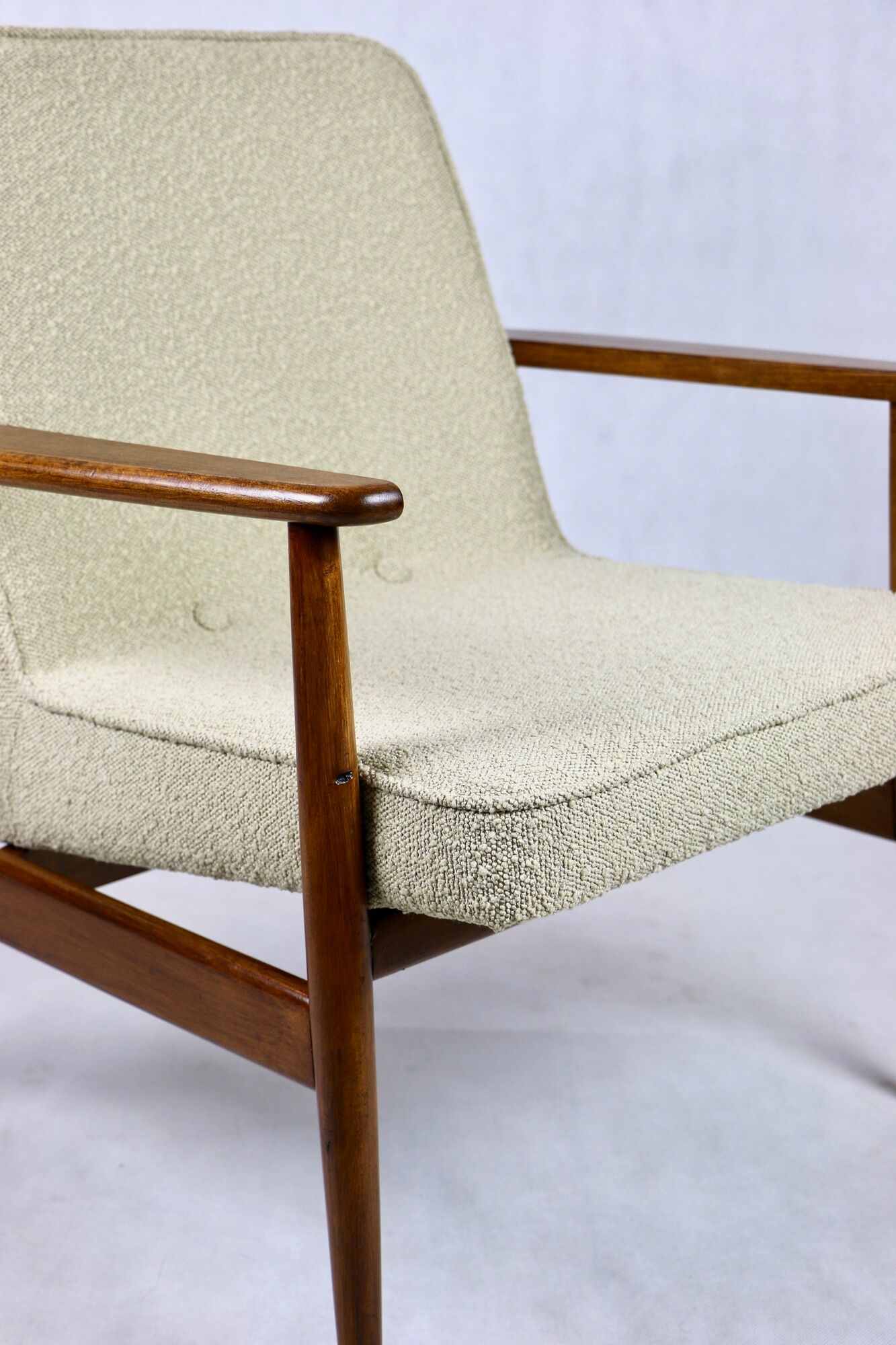 Beige boucle GFM63 lounge chair by J. Kedziorek, 1970s