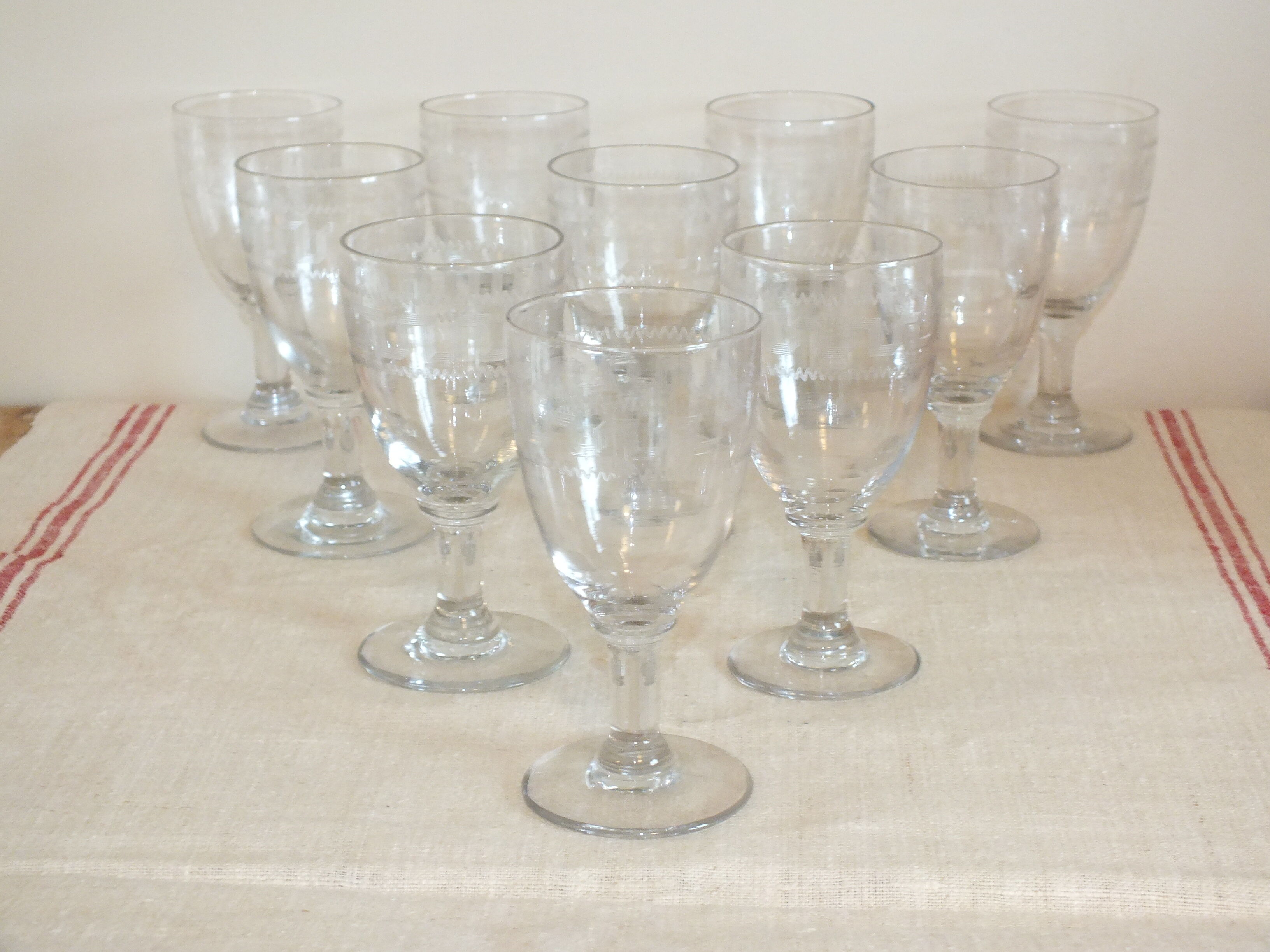10 19th century stemmed glasses patterned with Greek nets Napoleon III