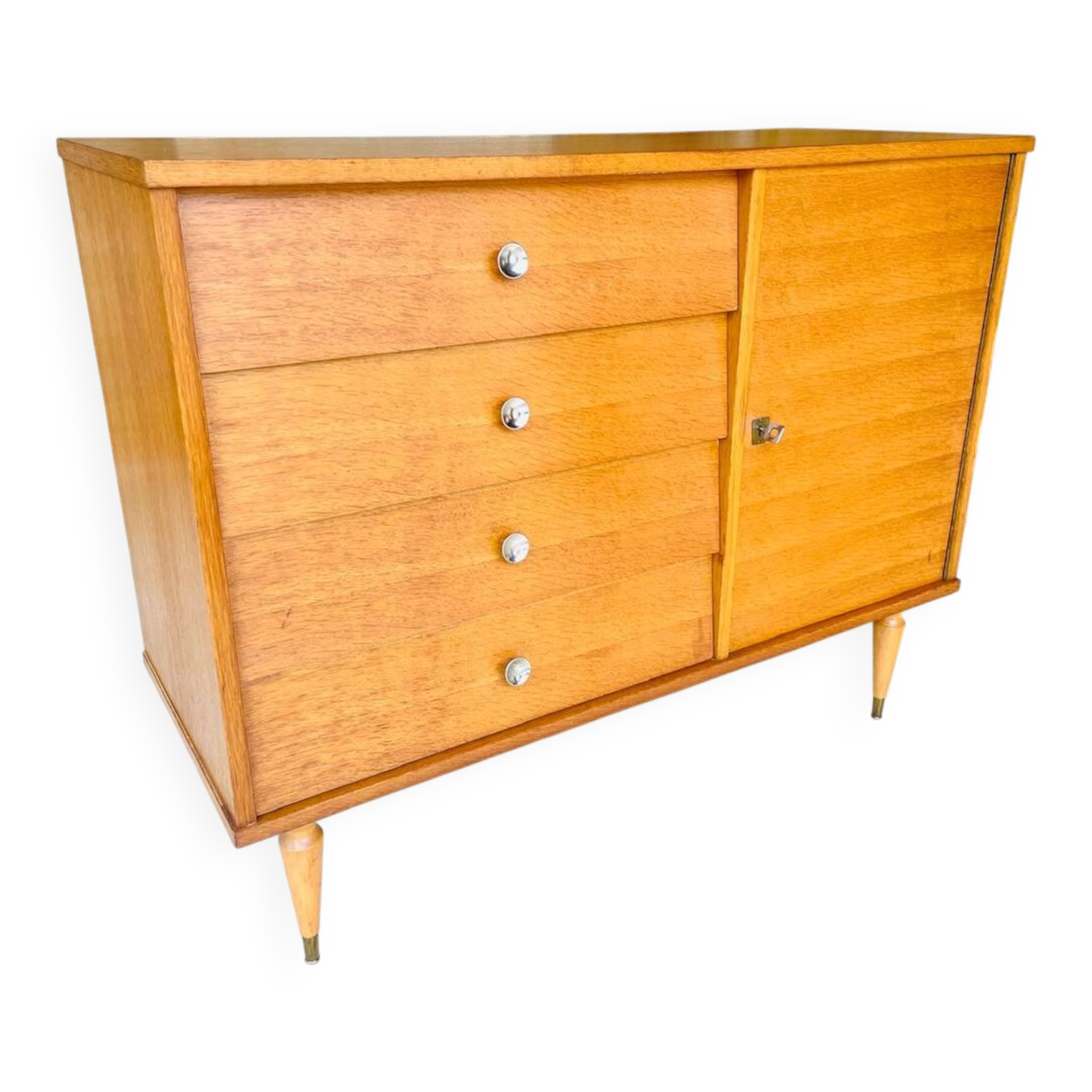 Large vintage chest of drawers with 4 drawers and oak storage, circa 1960s.