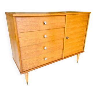 Large vintage chest of drawers with 4 drawers and oak storage, circa 1960s.