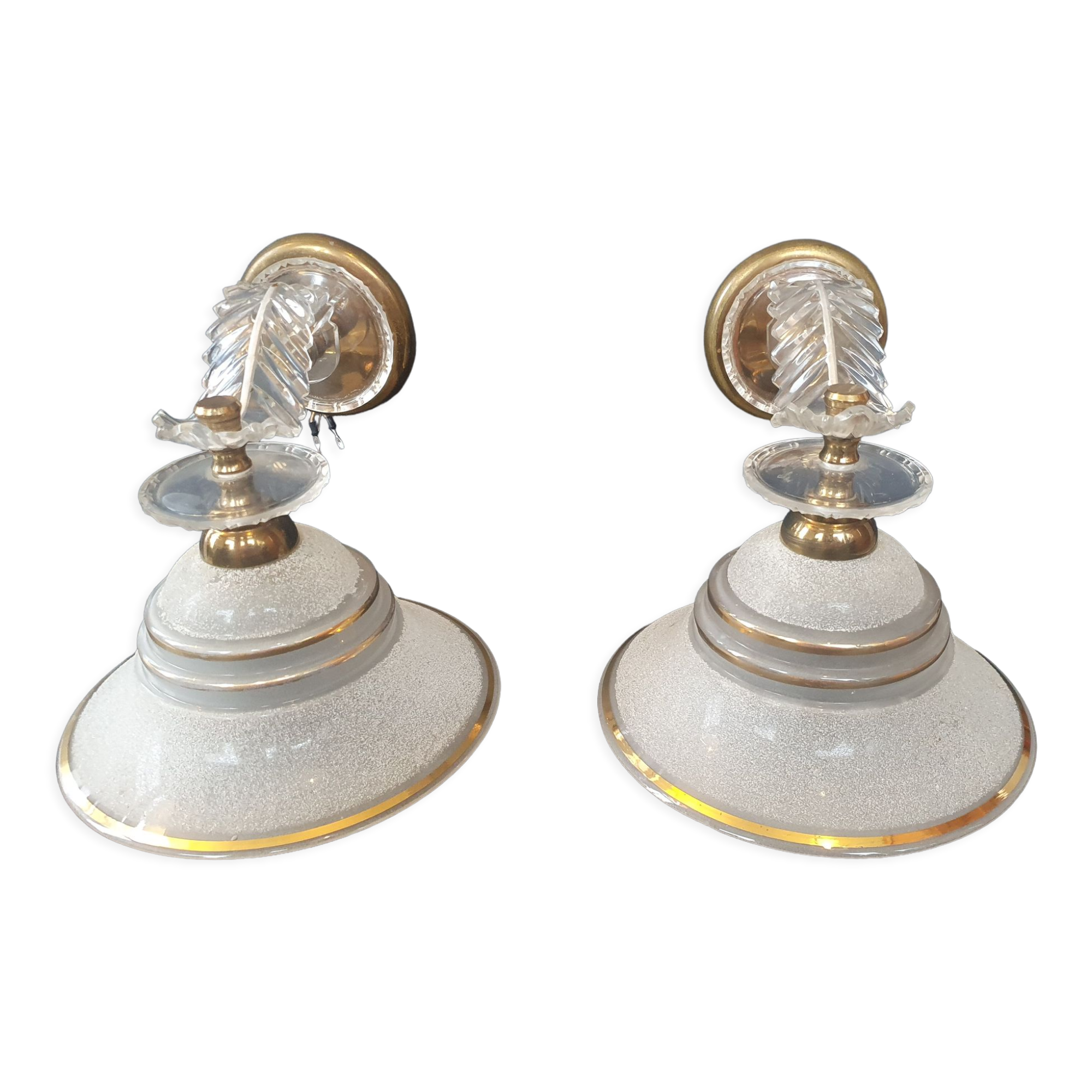 Paire d'appliques vintage en verre sablé et doré