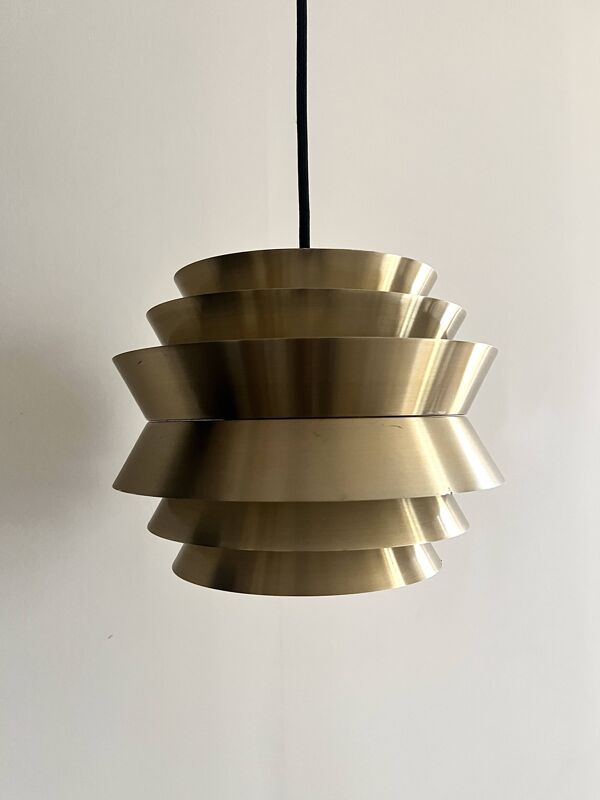 Lampe suspension Laiton & Aluminium Laqué Blanc par Carl Thore, design 1970
