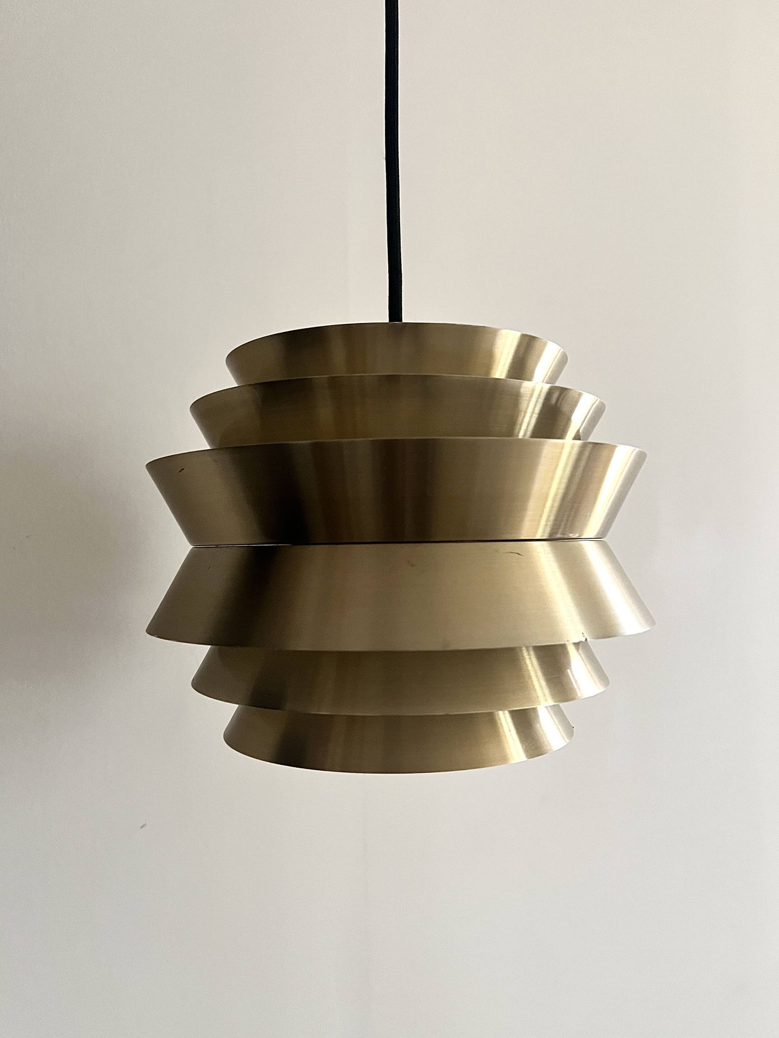 Brass & Lacquered White Aluminium Pendant Lamp by Carl Thore, design 1970