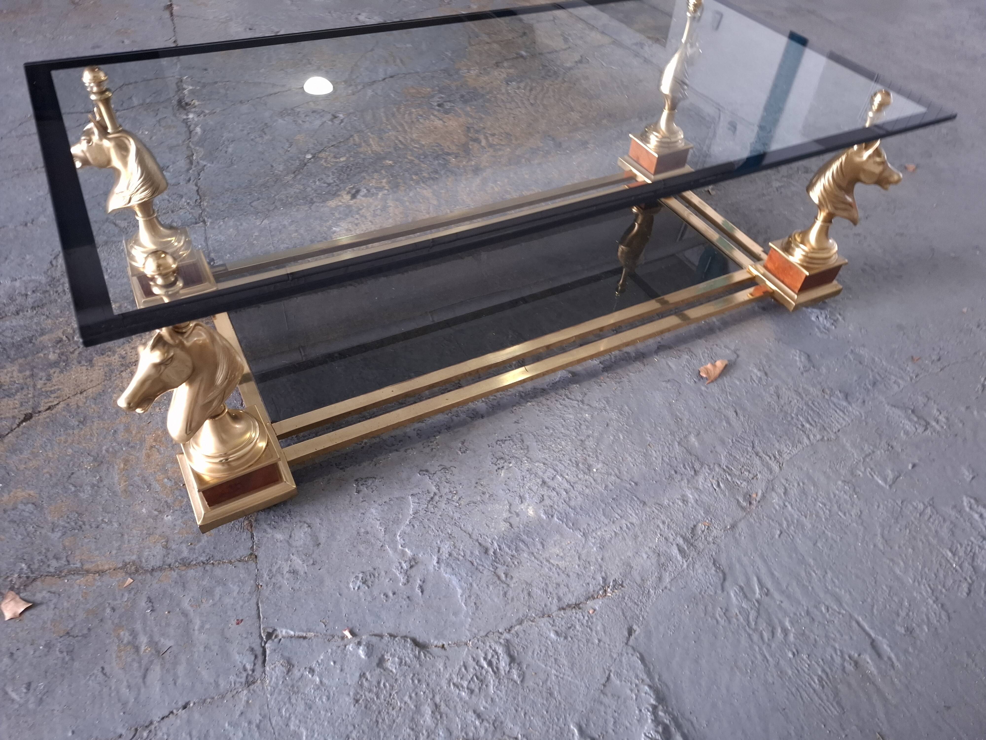 1970s Glass Coffee Table with Horse Heads