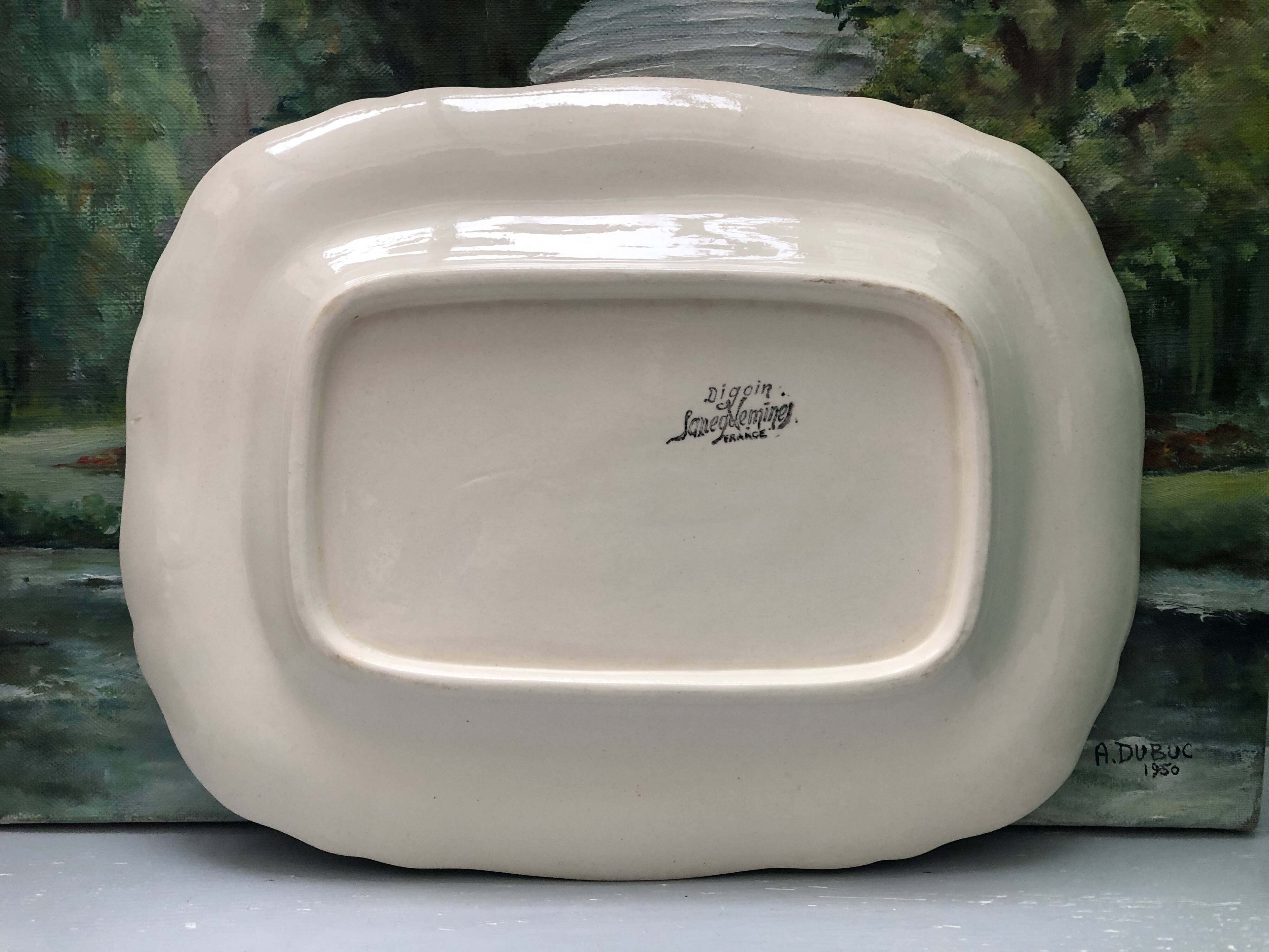 White rectangular dish, signed Digoin Sarreguemines France.