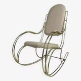 1960s rocking chair in brass and ecru imitation leather