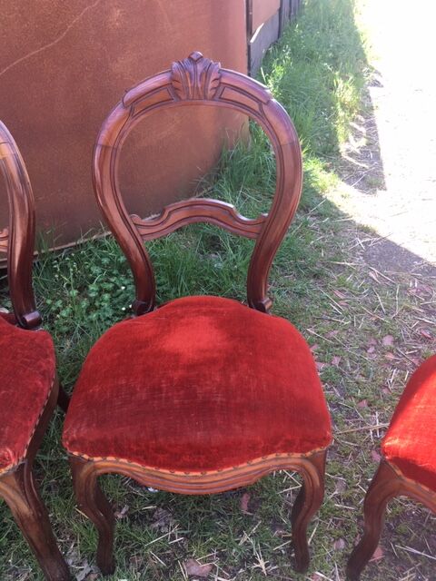 lot of 4 chairs Castle Chippendale, Louis XV late 1800s red velvet
