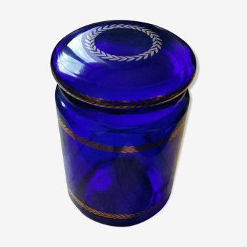 Vintage blue and gold lever jar