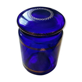 Vintage blue and gold lever jar