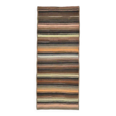 Tapis couloir vintage turc Oushak fait main en laine et coton marron 140x343 des années 1970