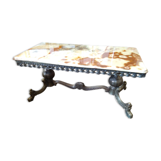 Table basse en fer forgé , plateau en marbre