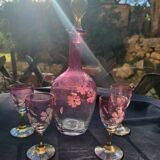 Service à liqueur rose émaillé