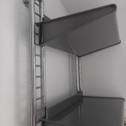 Large chrome wall shelf, aluminium and metal, 1970s industrial, 220cm.