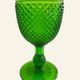 Six green glass wine glasses, Marinha Grande (IVIMA), diamond point.