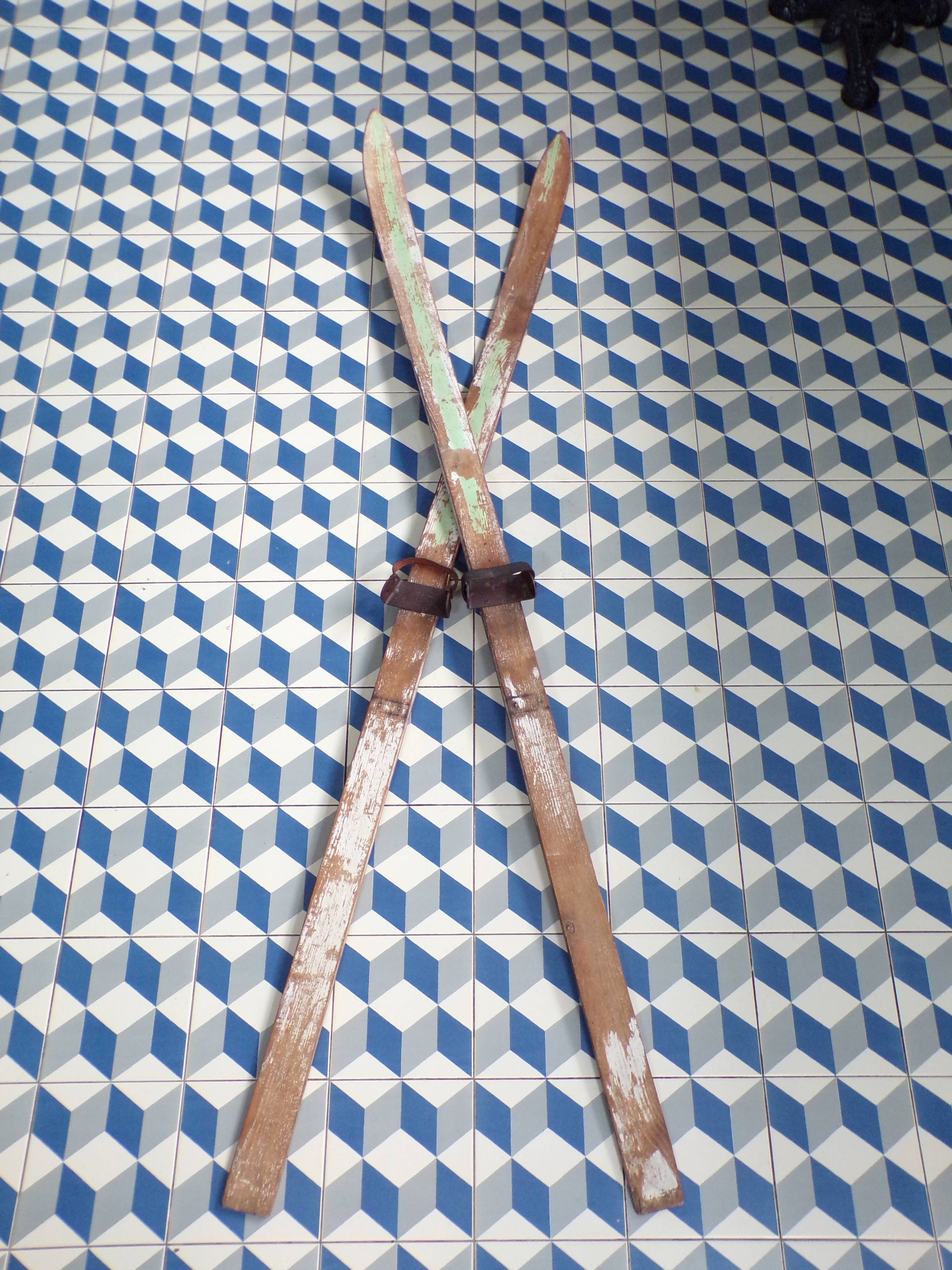 Pair of vintage wooden skis