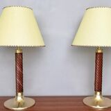 Burgundy Plexiglass and Brass Table Lamps by F. Loffredo, Italy 1980s