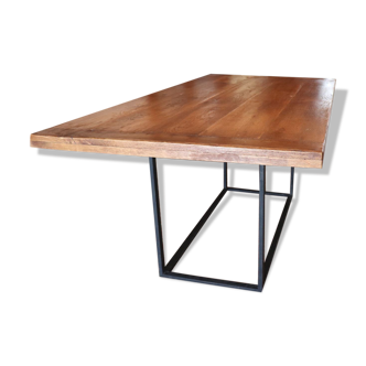 Rustic solid oak and steel table