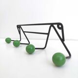 Coat rack zig-zag hooks balls green wood