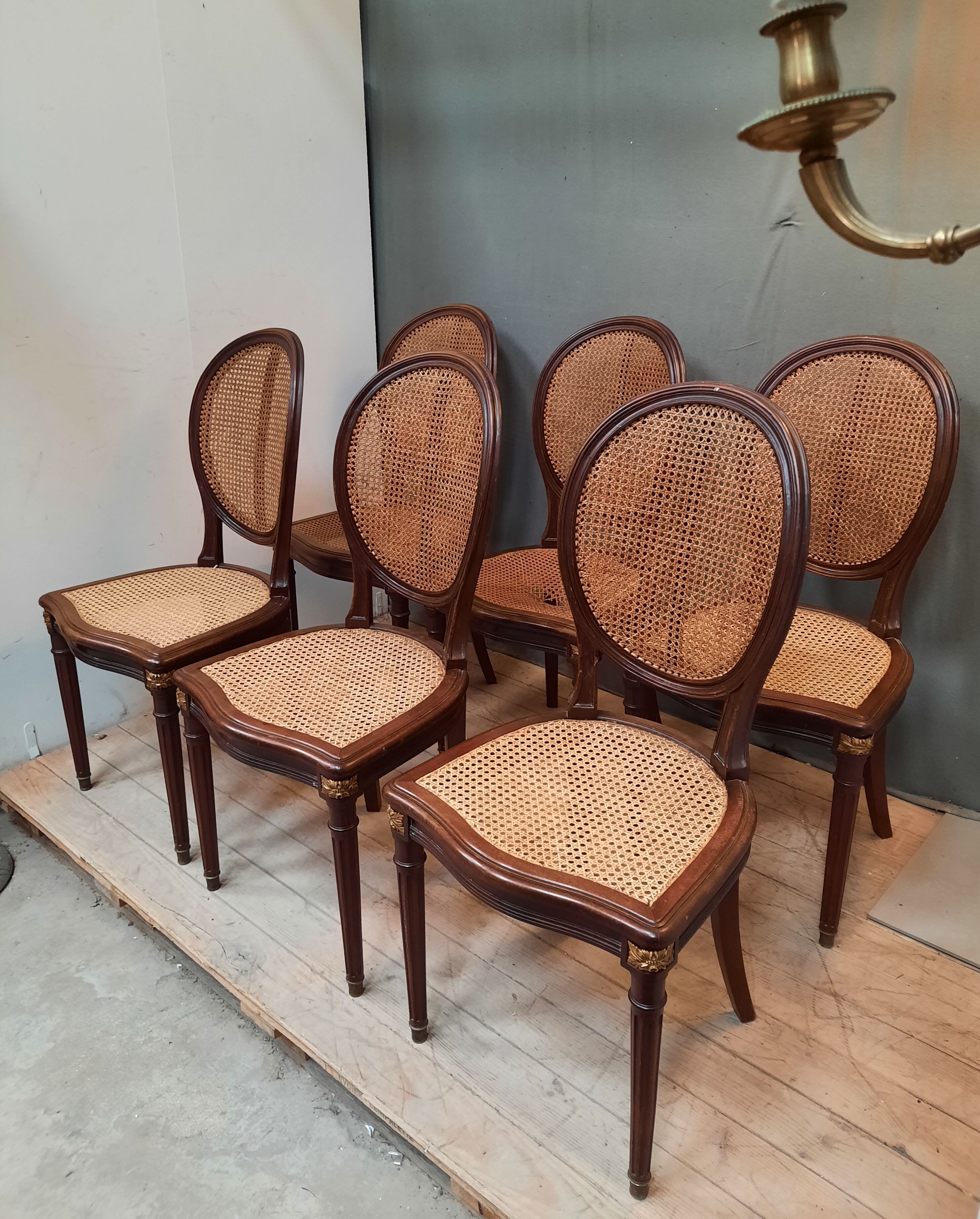Series of 6 chairs canned Louis XVI