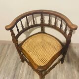 Chaise d’angle en bois et cannage