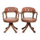 Set of 2 swivel cowhide English style chesterfield office chairs