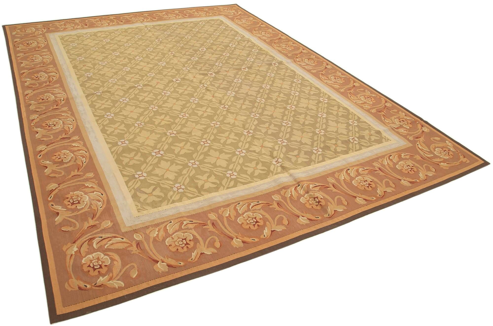 Handmade European Vintage Aubusson Kilim 260 cm x 363 cm