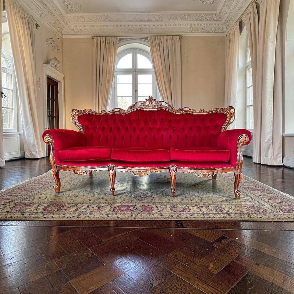 Vintage red baroque armchair / three-seater sofa
