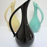 Trois céramiques émaillées design années 60 soliflores noir jaune vert