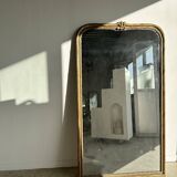 Large gilded mirror 19th century rounded corners mercury glass Louis XVI style