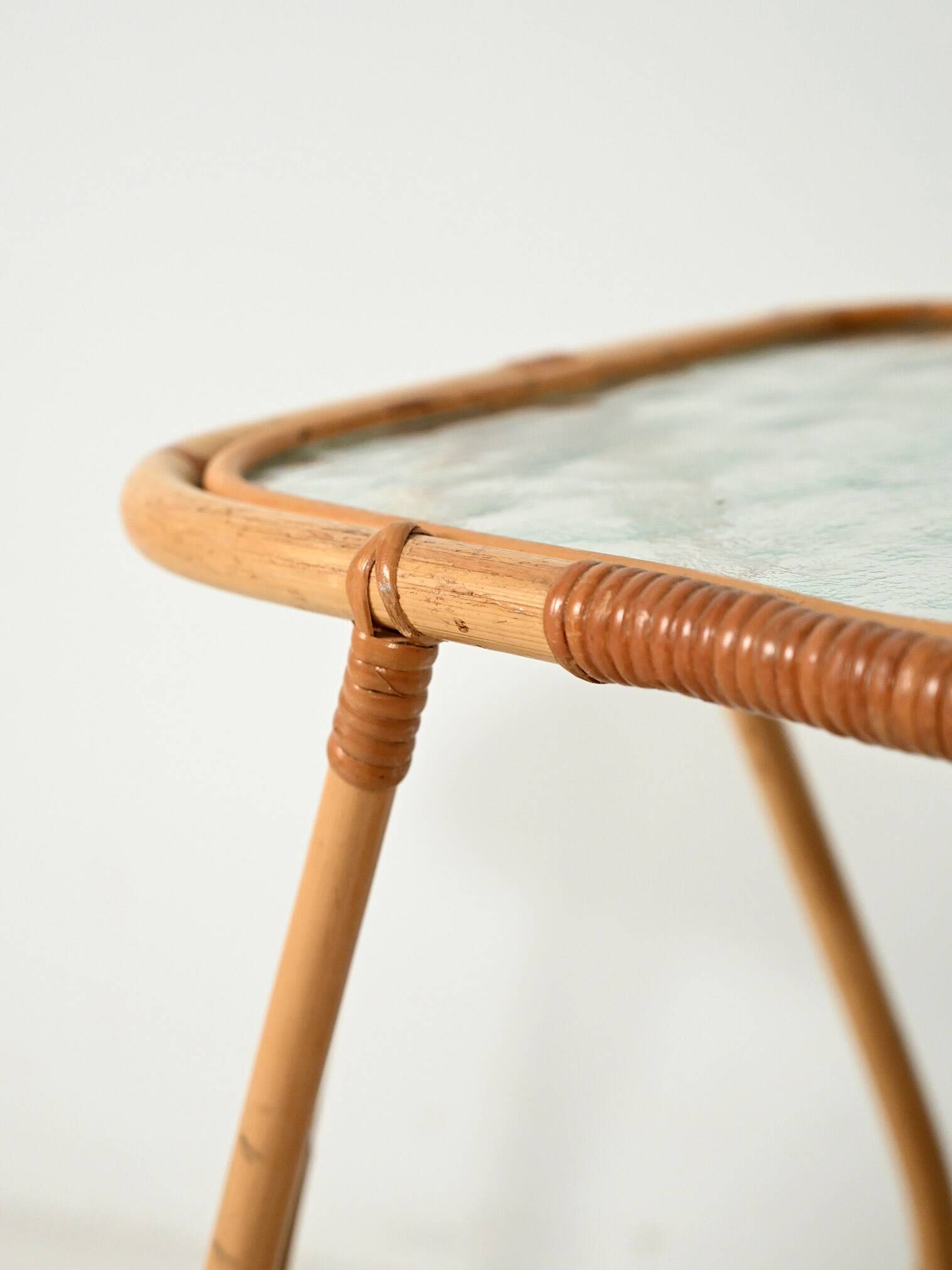 Bamboo Coffee Table with Frosted Glass