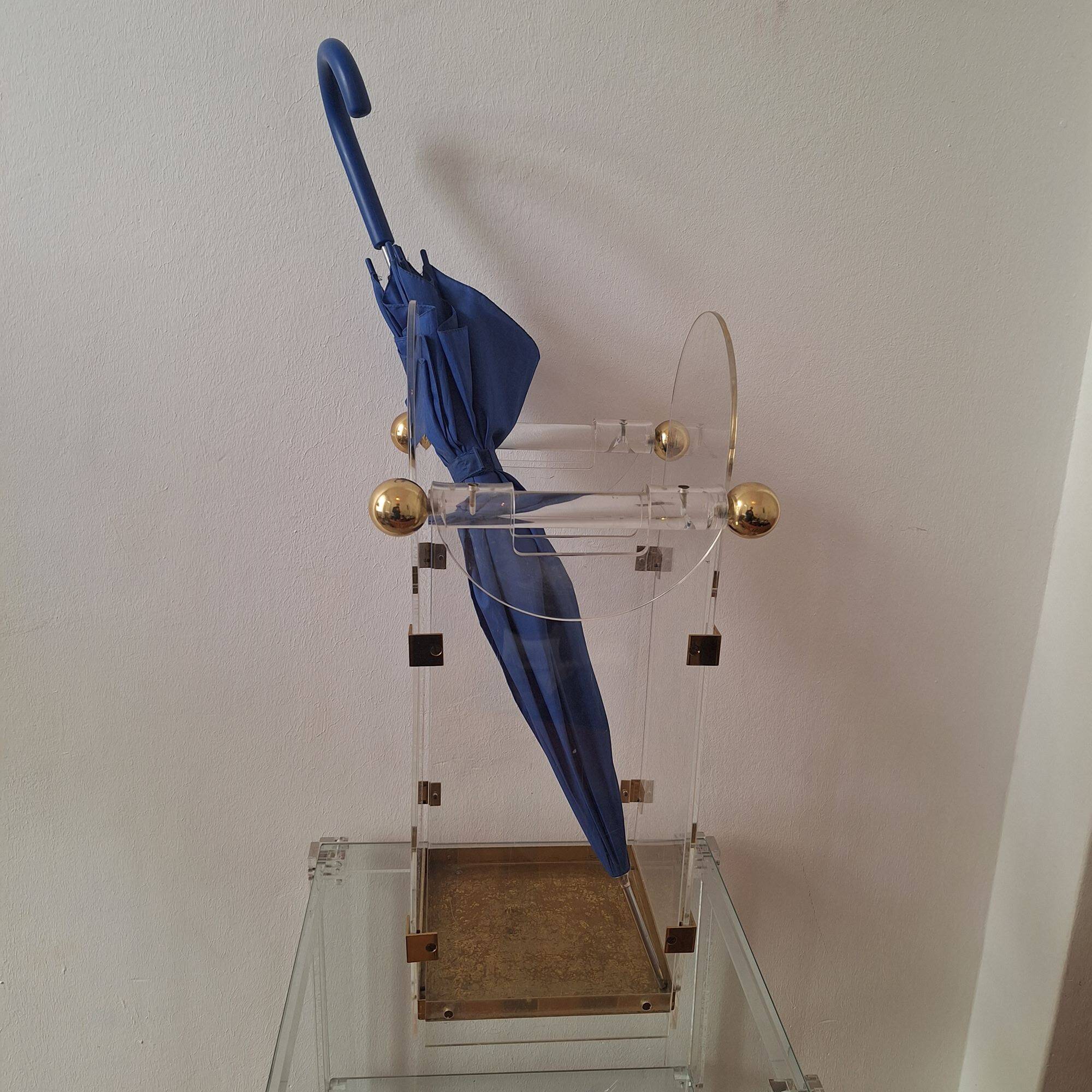 Fontana Arte inspired lucite / acrylic and brass umbrella stand, 1970s
