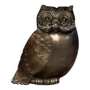 Vide-Poche Hibou en Laiton à Décor Ciselé de Plumes. Travail Italien dans l