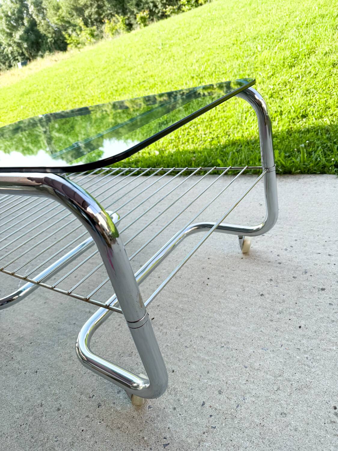 70s chrome and glass tubular frame coffee table