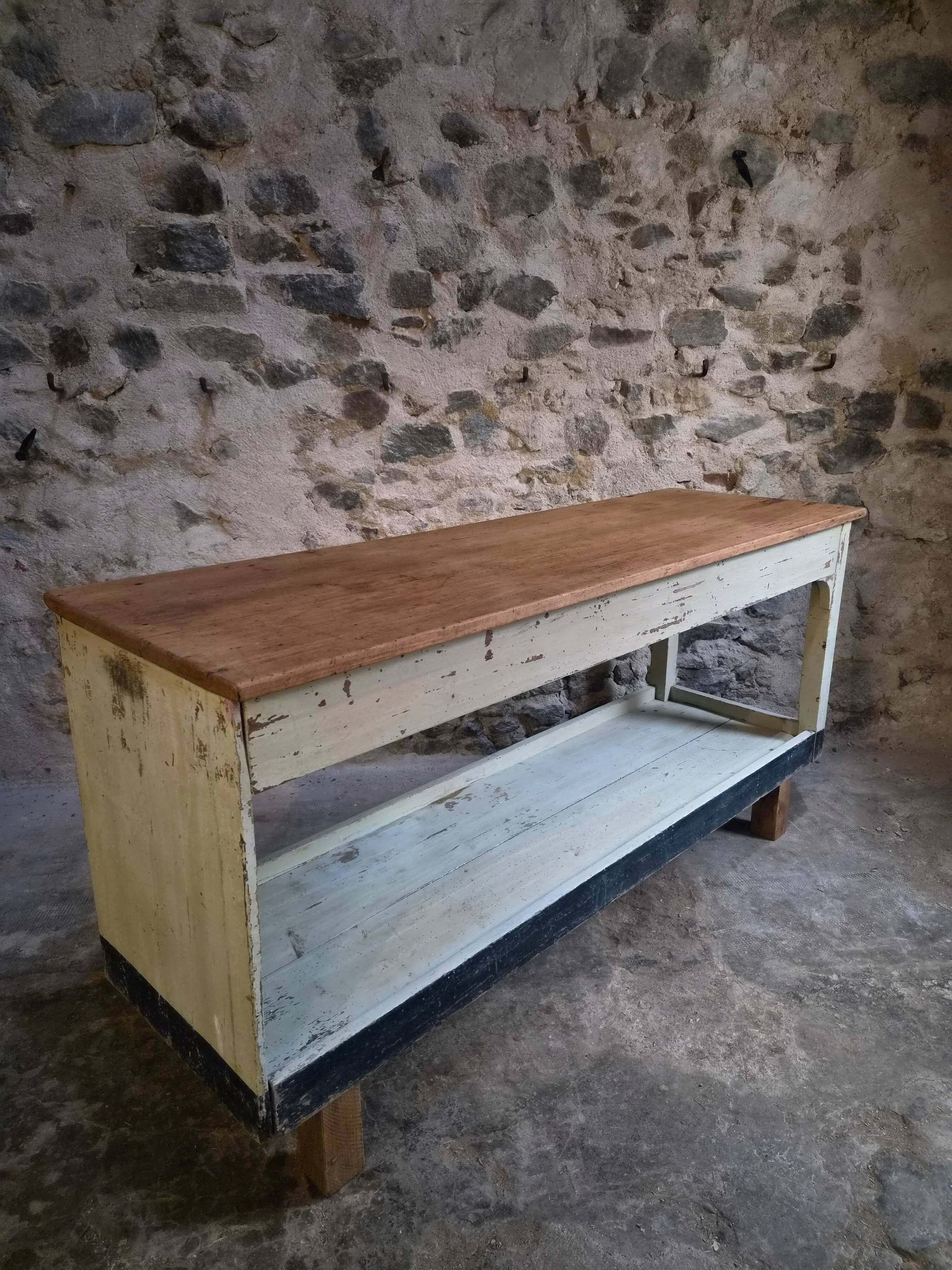 Table de drapier vintage / Îlot de cuisine – Années 1930