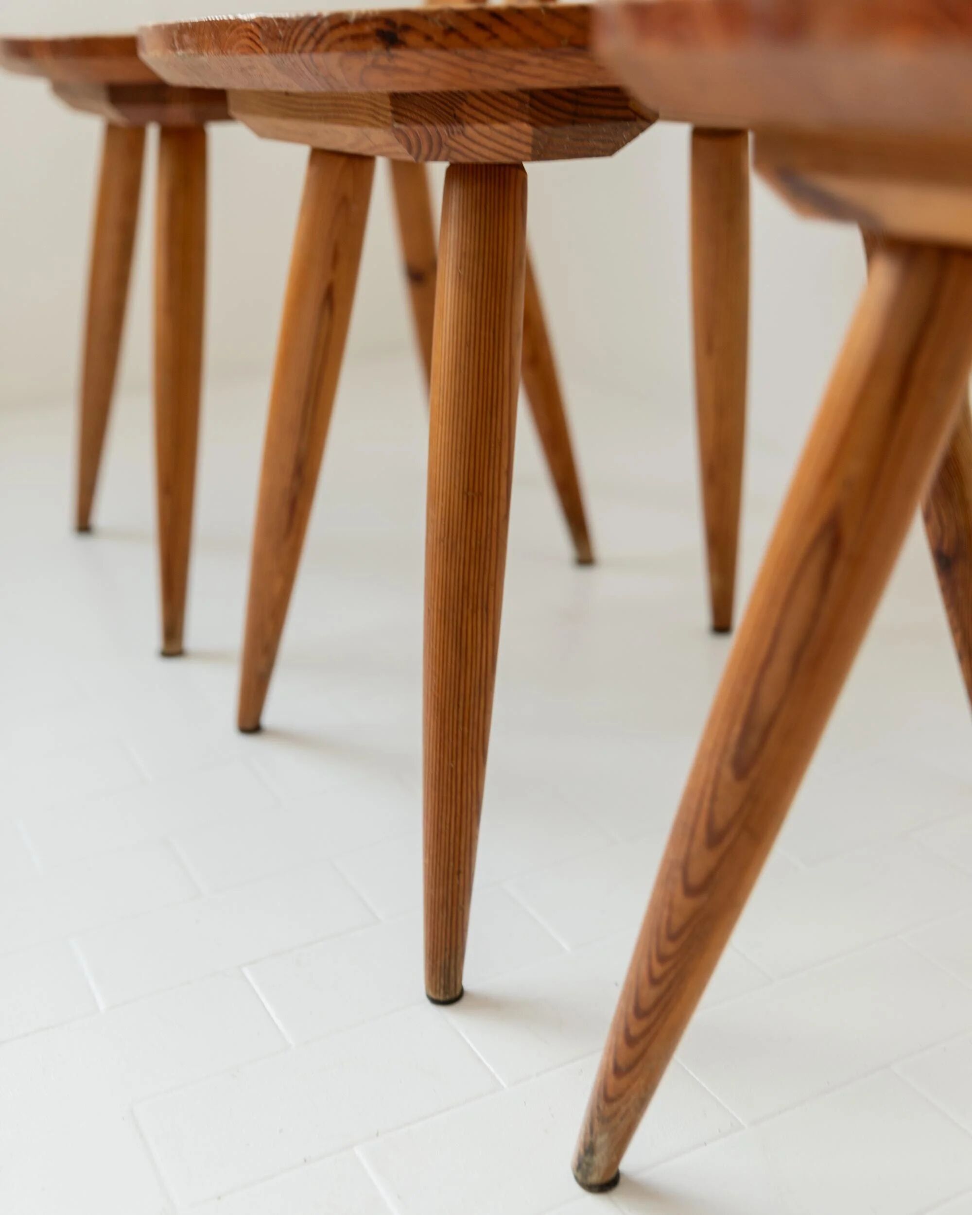 Set of 3 vintage wooden farmhouse chairs from the 1960s.