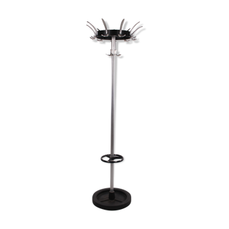 Vintage chrome standing coat rack with umbrella rack