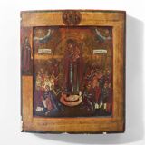 19th Century Traditional Religious oak Icon Mother of God Joy of All Who So